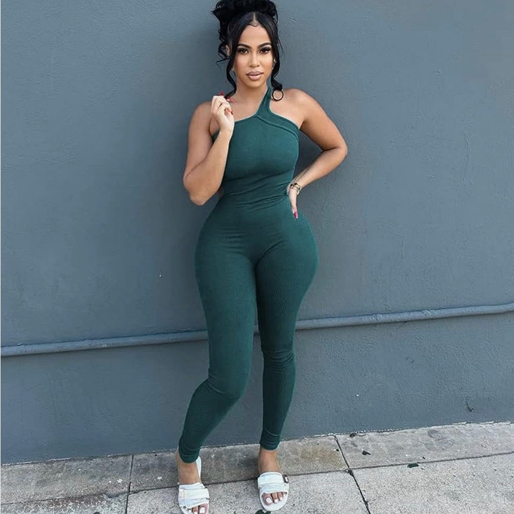 Women Yoga Jumpsuits Workout Ribbed One Shoulder One Piece Sport Jumpsuits